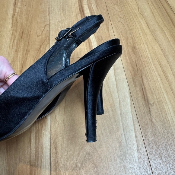 Stuart Weitzman Black Satin Peep Toe Slingback Heels - size 9 - Picture 6 of 7